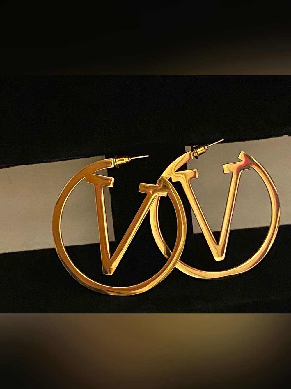 Fashion Jewelry 14K Gold Plated V-Initial Luxury Hoop Earrings